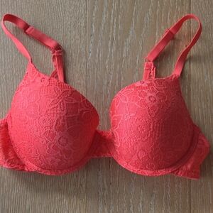 No Boundaries Floral Lace Push-Up Bra in Bright Coral